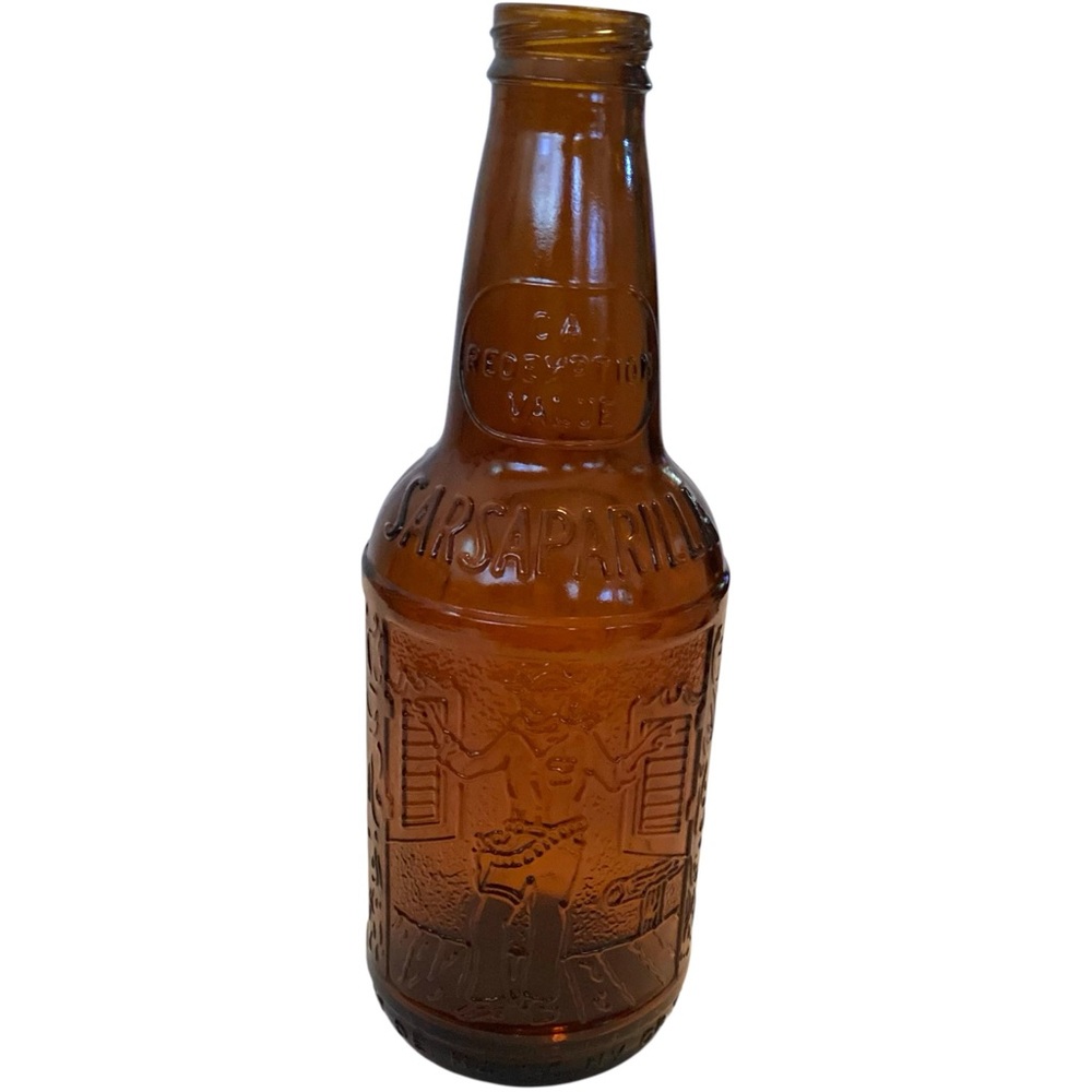Vintage Sioux City Sarsaparilla Amber Glass Soda Bottle Embossed Cowboy Saloon